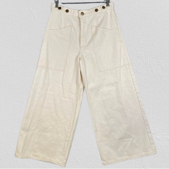 Zara Pants - Zara Cropped Cream Jeans with Belt Detail